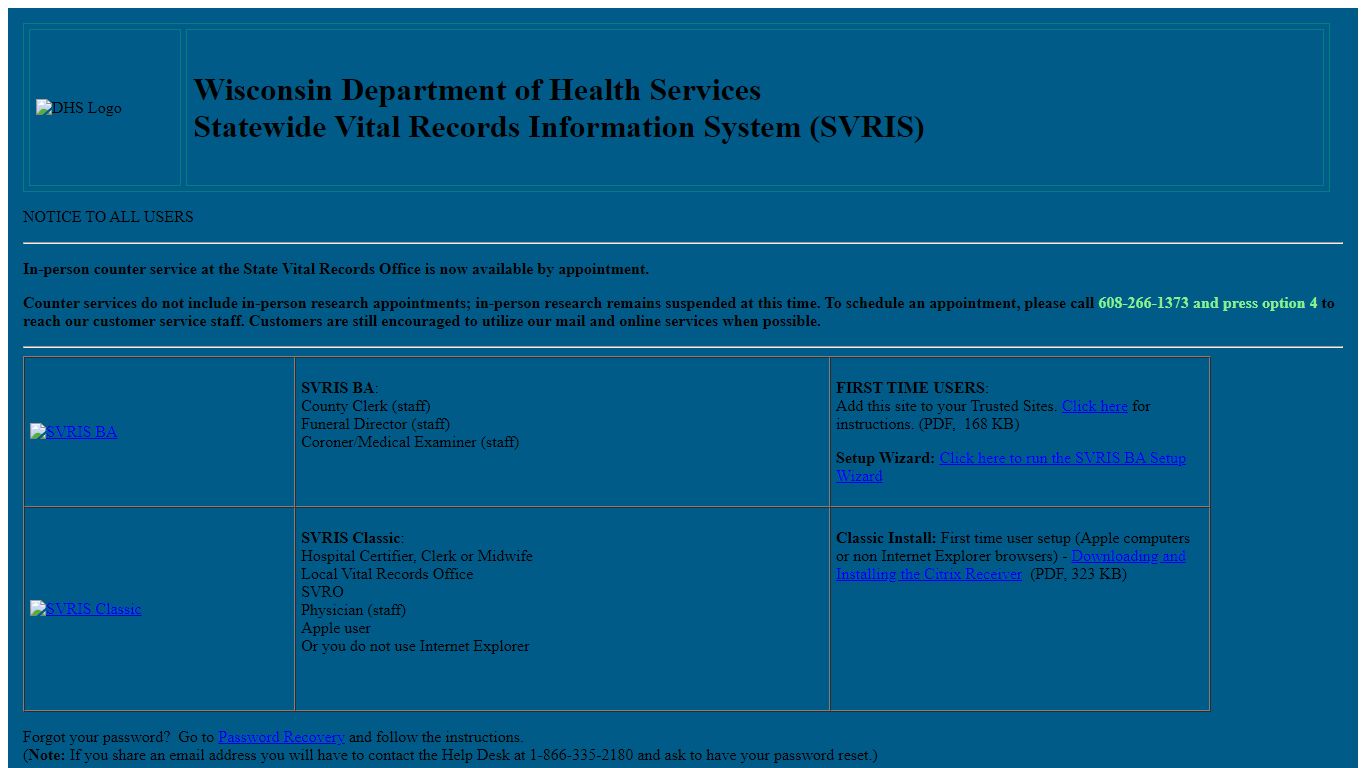 Wisconsin Vital Records Information System